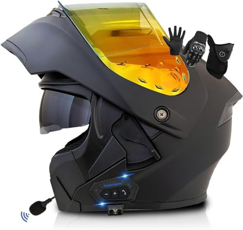 Klappbarer Modularer Motorradhelm, Bluetooth-Integralhelme Mit Doppelvisier, Modulare Vier-Jahreszeiten-Helme, Unisex, DOT/ECE-Zugelassener Motocross-Helm C,XXL=63-64cm