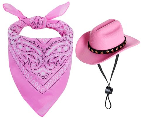 choyaxo Halloween-Kostüme für Hunde und Katzen, Cowboy-Kostüm, Cowboyhut mit Bandana-Set für Halloween, Weihnachten, Urlaub, Party, Cosplay (Rosa, klein)