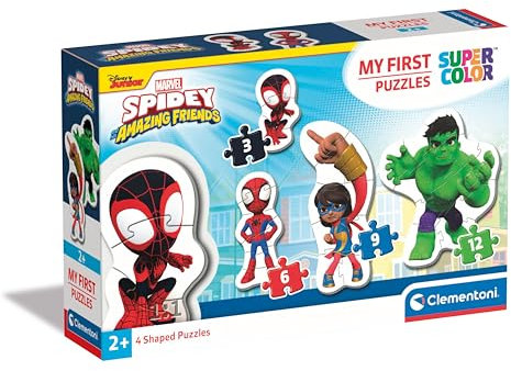 Clementoni 20836 Marvel Spidey And His Amazing Friends Jigsaw First 3,6,9,12 Pieces-Supercolor Children Age 2+, Cartoon, Shaped, Gift for Boy, Puzzle for Kids, Made in Italy, Multicolor
