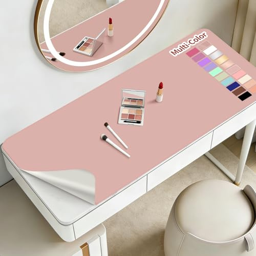 Make-up-Matte für Schminktisch zum Schutz der Schreibtischplatte, 59,9 x 30 cm, doppelseitige Make-up-Matte, leicht zu reinigende Schreibtischunterlage – wasserdicht und öldicht, Kosmetikzubehör (Rosa
