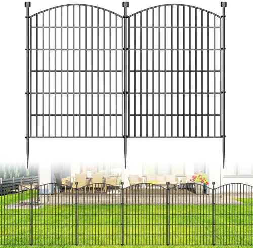 10 Panels No Dig Decorative Garden Fence - 40 in (H) x 23.6 ft (L), Dog Fence Outdoor for Yard，Rustproof Metal Animal Barrier Ground Stakes Fencing for Garden, Patio, Flower Bed