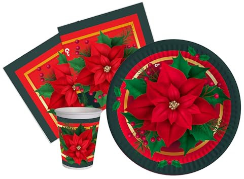 Ciao- Kit Vaisselle de Fête Christmas (Assiettes, gobelets, Serviettes), AZ173, Rouge, Vert, 8 Persone
