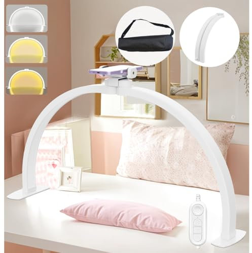 Halbmond-Licht für Nagelschreibtisch, 76,2 cm, große, faltbare Nagellampe für den Schreibtisch mit Handyhalter/Tragetasche, professionell, stabiles Mondlicht, 10 Helligkeit, 3 Farbmodi für Salon