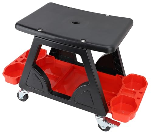 Luocute Tabouret de Mécanicien, Tabouret D'Atelier de Garage d'une capacité de 300 LB sur roulettes, Tabouret Roulant, Siège Rampant pour Détails de Voiture avec Plateau à Outils, Siège