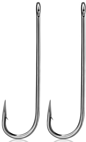 9KM DWLIFE Aberdeen Fishing Hooks 50Pcs Long Shank Barbed Hook/Closed Eye/Inline/Light Wire Freshwater Saltwater for Crap Trout Bass(Size 6/0)