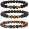 APMGONT 8 mm Perlenarmbänder Set, 3 pcs Perlenarmband Herren mit Schwarzen Lavastein, Naturstein Yoga Perlen Elastische Armbänder Verstellbares Herren Armbänder Set Geschenke für Männer (Tigerauge)