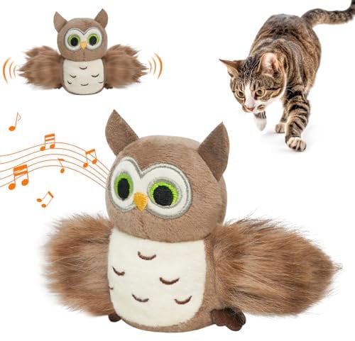 Lepawit Katzenspielzeug,Interaktives Katzenspielzeug,Elektrisch für Innen Katze Übung,Touch-Aktivierung Mit Katzenminze und Feder - Eule