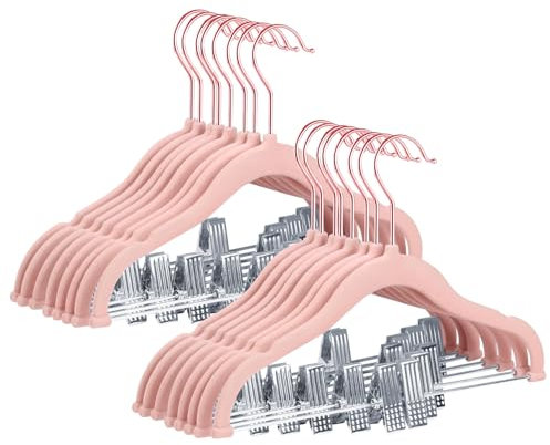Stormix - Perchas para bebé, 24 perchas para pantalones con pinzas, perchas antideslizantes de 30 cm, perchas resistentes para niños, para camisas, pantalones, faldas, vestidos rosa (ganchillo de oro