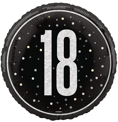 Unique 87383 - Foil 18th Birthday Balloon - 45 cm - Glitz Black Birthday Party - 1 Count (Pack of 1)