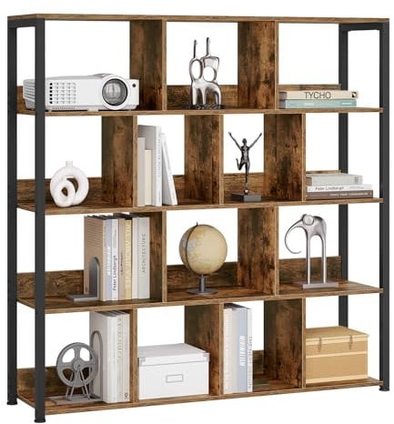 eSituro Standregal Regal stehend, Bücherregal mit 4 Ebenen, Bücherschrank Aufbewahrungsregal Küchenregal Eckregal, Standregal mit Kippsicherungen, aus Metall, 120x30x120 cm, Schwarz Rustikales Braun