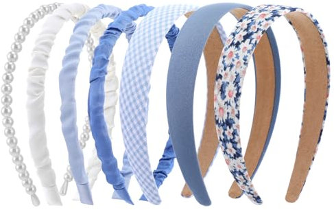 COMNICO Lot de 7 bandeaux tendance pour femmes, filles, bandeaux antidérapants en tissu mignon, couleurs multiples, accessoires de cheveux pour femmes, filles et enfants (bleu)