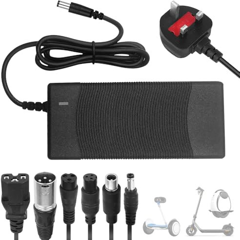 DAJASD Electric Scooter Charger, 42V 2A Hoverboard Charger with 6 Connectors DC5.5 x2.1/DC5.5 x2.5/8mm 3 Prong /12mm 3 Prong /8mm RCA/3-Pin Male XLR, Electric Bike Chargers Only for 36V Li-ion Battery