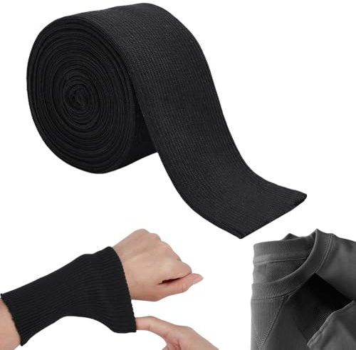 NBEADS 2 Yard Rippenbündchen-Stoff, 6cm Kragen Ärmel Manschettenbesatz Halsausschnitt-Bund-Stoff Baumwolle Rippenbündchen für Bündchen Kragen Zierleiste Jacke Nähen Zubehör, Schwarz