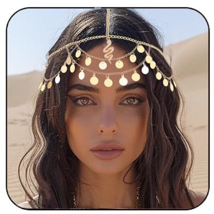 Fashband Gold Sequin Head Chain Snake Pendant Hairband Festival Party Hair Accessories for Women