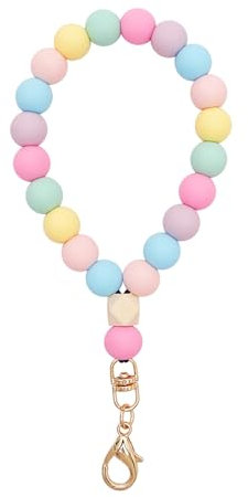 MORSUNBELA Pulsera con llavero, banda para teléfono móvil, perlas para muñeca, correa para teléfono móvil, correa de mano, arco iris, colgante para teléfono móvil