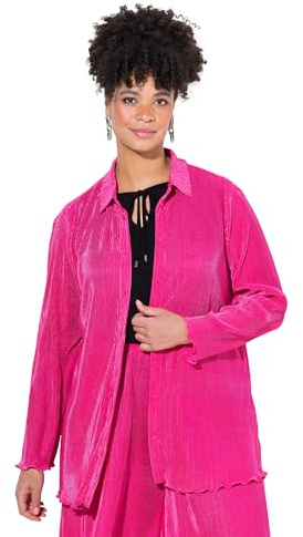 MIAMODA Damen große Größen Übergrößen Plus Size Plissee-Bluse, A-Linie, weiter Langarm hibiskuspink 48 840293510-48
