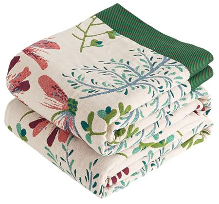 VANJOROY Double-sided Bohemian Sofa Large Bed Throw Blanket for 2 3 Seater, 100% Organic Cotton Soft Warm Luxury Boho Throw for Armchair Couch and Bedspread.230×250CM-Green