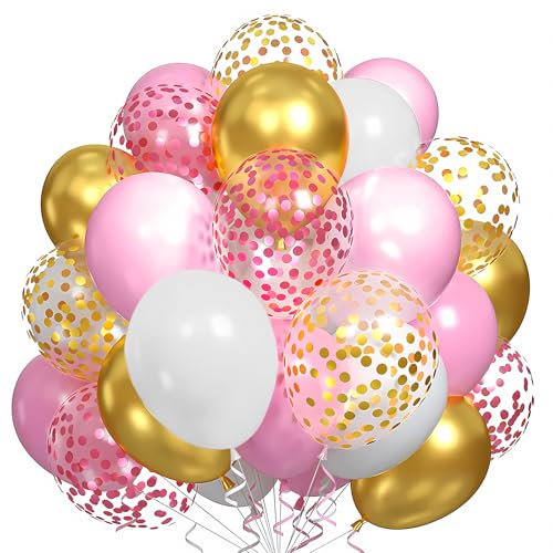 60 Pièces Ballon Rose Gold Blanc, Hélium Latex Ballon Or Confetti Ballons pour Kit Arche Balloon Anniversaire Fête Mariage et Decoration Baby Shower