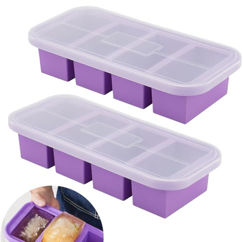 Silicone Freezer Molds with Lid, 2 Packs Soup Freezer Ice Cube Tray for Food, Silicone Food Freezing Container for Storing and Freezing Soup, Broth, Sauce and Ice 1-Cup/250ml