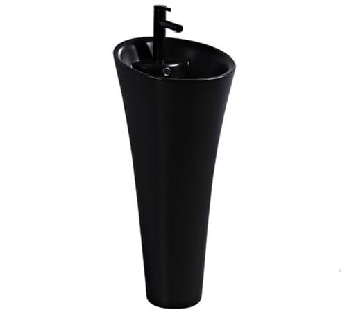 SdaryWare Évier de buanderie autoportant Monobloc avec trop-Plein, Meuble-lavabo sur Pied avec Robinet et kit de vidange, lavabo sur Pied Moderne en céramique,Black-One Size