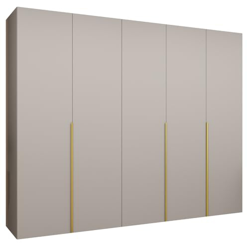 MEBLE KRYSPOL - Kleiderschrank - Drehtürenschrank - Schrank 250 x 202 x 52 cm - Moderner Garderobenschrank Schlafzimmer, Flur, Jugendzimmer - Kaschmir, Griff Gold - Alicante 1