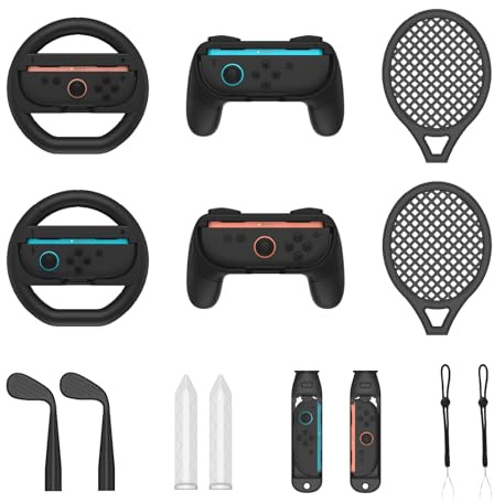 Switch 2 Sports Accessories Bundle, 14-in-1 Switch Sports Accessories Bundle for Switch 2 Joy-Con with Tennis, Golf, Steering Wheel, Sword- Motion Control Game Kit for Switch Sports & Fitness Games