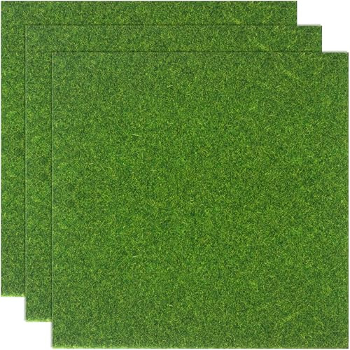 YALOJE 3 confezioni di erba finta per artigianato, 15 x 15 cm, erba artificiale, modello di erba erbosa, accessori per giardino in miniatura, casa delle bambole, decorazione fai da te