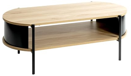 HAKU Couchtisch Beistelltisch rechteckig 2 Ebenen MDF-Dekor Eiche Hellbraun Metallgestell schwarz Sofatisch B 100 x H 37 x T 54 cm