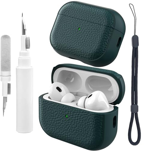 Teyomi TPU Case Compatible with Airpods Pro 3 with Cleaning Kit, TPU Protective Case for Apple Airpods Pro 3 with Hand Strap, Texture Design (Dark Green)