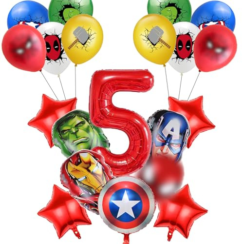 IRONIUM 20 Stück Supeheldn Luftballons Geburtstag Set 5 Jahre Junge, Avnges Geburtstagsdeko Folienballon, Geburtstag Party Deko Ballons Set für Kinder (5)