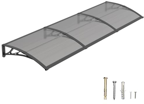 DAWNINGHOMM Auvent de Porte d’Entrée 100 × 300 cm, Marquise en Polycarbonate Transparent, Toit de Protection Résistant Contre la Pluie et Les Rayons UV, Gris pour Maison et Entrée