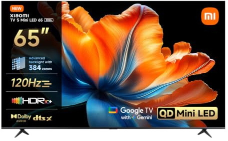 XIAOMI TV S Mini LED 65 pollici (165 cm), QLED Mini LED Televisore, 4K UHD, Smart TV con Google TV, HDR10+, Tuner DVB-C/S/S2/T/T2, 60Hz con 120Hz Game Boost Mode, MEMC, Dolby Audio, Airplay 2
