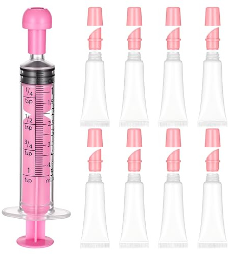 8 Pcs Empty Lip Gloss Tubes 10ml Clear Refillable Squeeze Tubes Clear Lip Balm Tube with 5ml Syringes Mini Cosmetic Soft Tube for Lips Balm and Travel Toiletries
