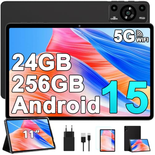 ZIOVO Tablet 11 pollici Android 15 tablet, 24 GB RAM+256 GB ROM(TF 1 TB), 5 G WiFi Tablet,Octa-Core 2.0 GHz/8000 mAh/13+5 MP/Coperchio metallico/Widevine L1/Supporto Neflix, Tablet Touch -Nero