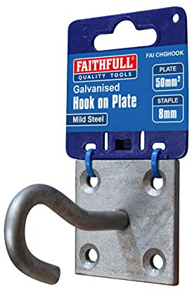 Faithfull FAICHGHOOK 8 mm (Dia) Galvanised Steel Hook On Pre-Drilled Plate (50 x 50 mm)