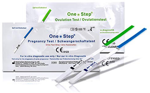 One Step: 50 x Tests d'ovulation en bandelette (20mIU/ml) + 20 x Tests précoces de grossesse bandelettes (10mIU/ml)