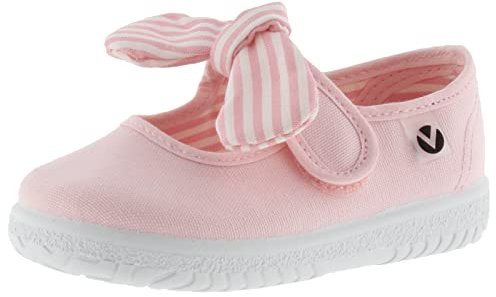 victoria Merceditas Unisex Ojalá Lona & Tira Adherente & Lazo Rayas 105110 para Niños Rosa 22