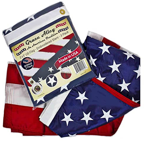 Grace Alley Amerikanische Flagge, hergestellt in den USA, gestickte Sterne, genähte Streifen und Messingösen, farbbeständiges, strapazierfähiges, langlebiges Nylon für Haltbarkeit im Freien (Rot, Weiß