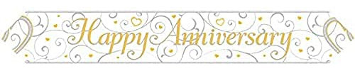 9ft Banner Happy Anniversary Linked Hearts