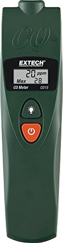 Extech CO15 Carbon Monoxide Meter, 0-1000 ppm, Peak Hold, Alarm | Dual-LCD CO and temp, peak hold, adjustable alarm, backlit display, battery powered, indoor safety