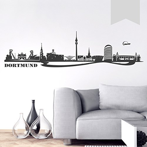 WANDKINGS Wandtattoo - Skyline Dortmund - 115 x 30 cm - Hellgrau - Wähle aus 6 Größen & 35 Farben