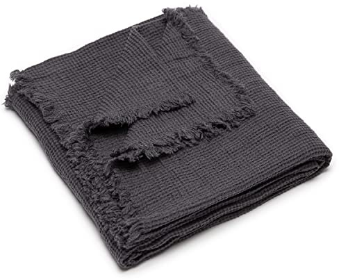 LinenMe Grau Leinen Plaid Washed Waffle, 155x200 cm