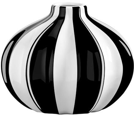 Torre & Tagus Abstrakte schwarz-weiße Vase, 18 x 14 cm, Moderne Dekoration, Keramikvase für Blumen mit Streifen, ästhetische Raumdekoration für Wohnzimmer, Regal, Kaminsims, Eingangs-Konsolentisch