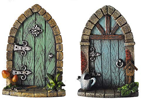 Fiesta Studios Miniatur Pixie, Elf, Fee Tür - Tree Garden Home Decor - Spaß skurrile Geschenk Figur - H9cm (beide)