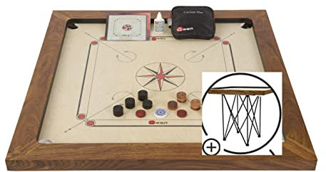 Großmeister Carrom Board Set 16kg - Wettkampf-Hartholz Qualität - Komplettes Set mit Offiziellen Scheiben(Carrom mit Tisch)