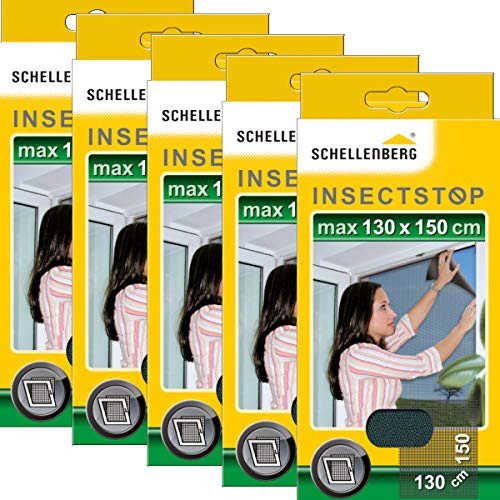 Schellenberg 5er Spar Pack Fliegengitter für Fenster 130 x 150 cm anthrazit, einfache Montage ohne Bohren, inklusive Befestigungsband