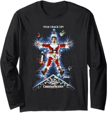 Warner Bros. Christmas Vacation Movie Poster Unisex-Erwachsene Langarmshirt S Schwarz Klassisch geschnitten, Pull-On, Klassische Passform, Cartoon, Weihnachten, Movie Cartoon Long-sleeve Shirt, Shirt