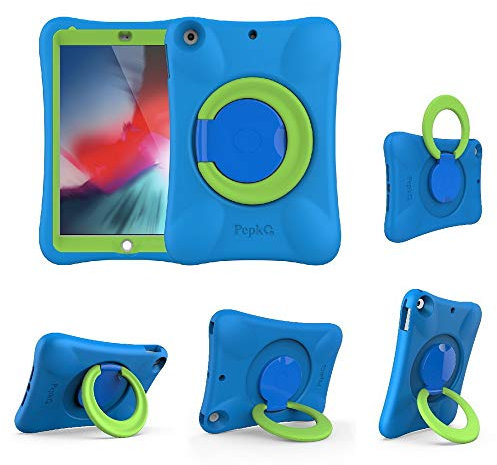 NLR Kinder Eva Schutzhülle für iPad | Multidirektionsstabiler Stand | Kompatibel mit 10,2 Zoll iPad 2021/2020/2019 (9./8./7. Generation) (Blau + Grün)