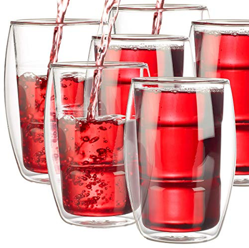 Cucina di Modena Doppelwandige Becher: 6er-Set doppelwandige Gläser (Design Gläser doppelwandig, Isoliertasse aus Glas)