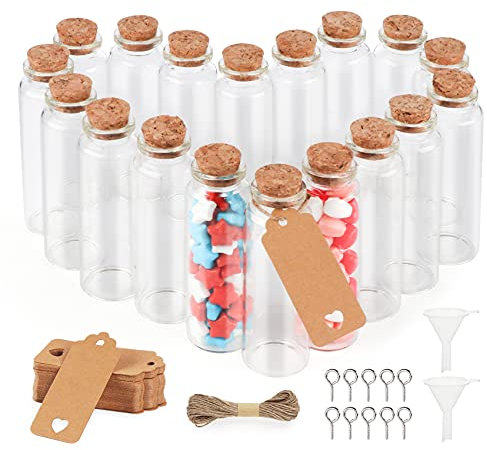 ABSOFINE 40 Stück Reagenzglas mit Korken und Geschenk Anhänger 30x90mm Kleine Glasflaschen Transparent Reagenzröhrchen Als Gastgeschenk Hochzeitsdeko Blumen Salz Mandeln Gewürze